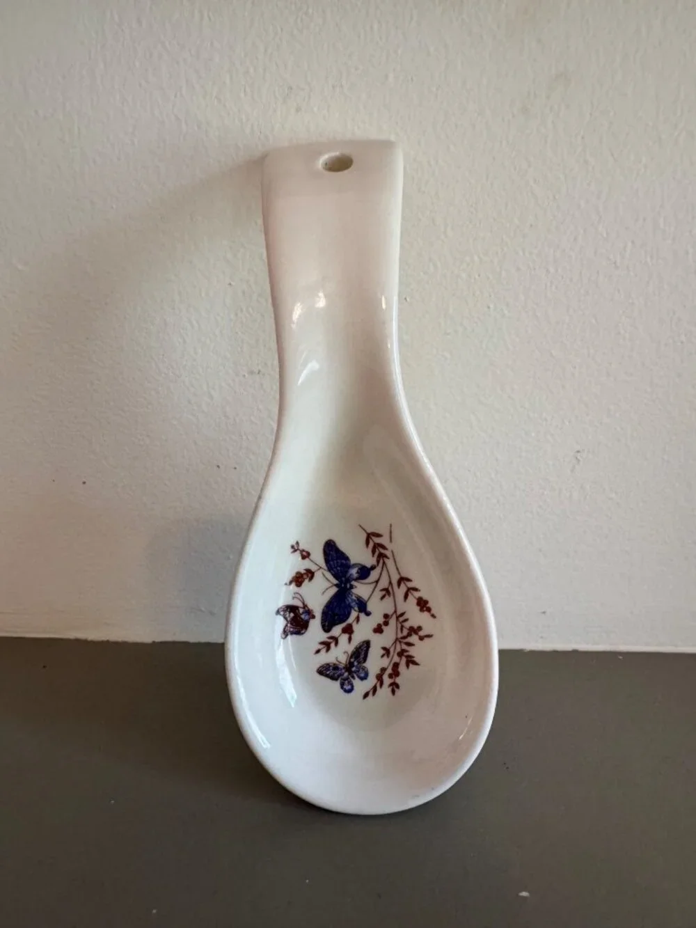 Vintage Ceramic Butterfly Print Spoon Rest 6.5
